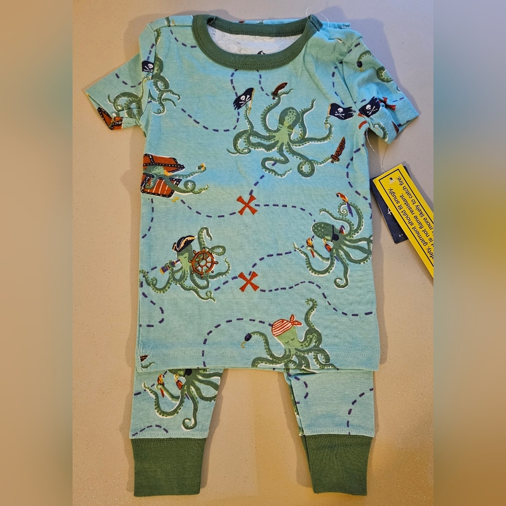 🎂 $6 Fish Stix Boys Pirate PJ Set with Short Sleeve Top and Pants Bottom